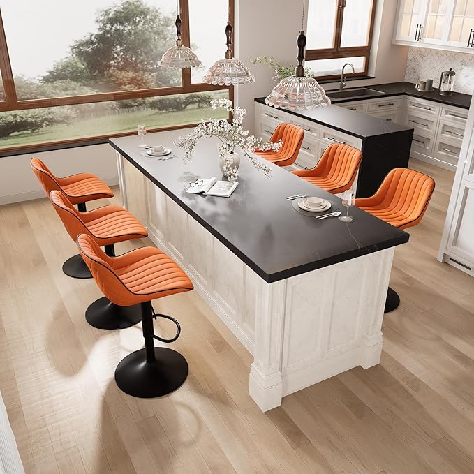 YOUNIKE Orange Bar Stools Set of 2 Kitchen Counter Height Barstools - Image 7