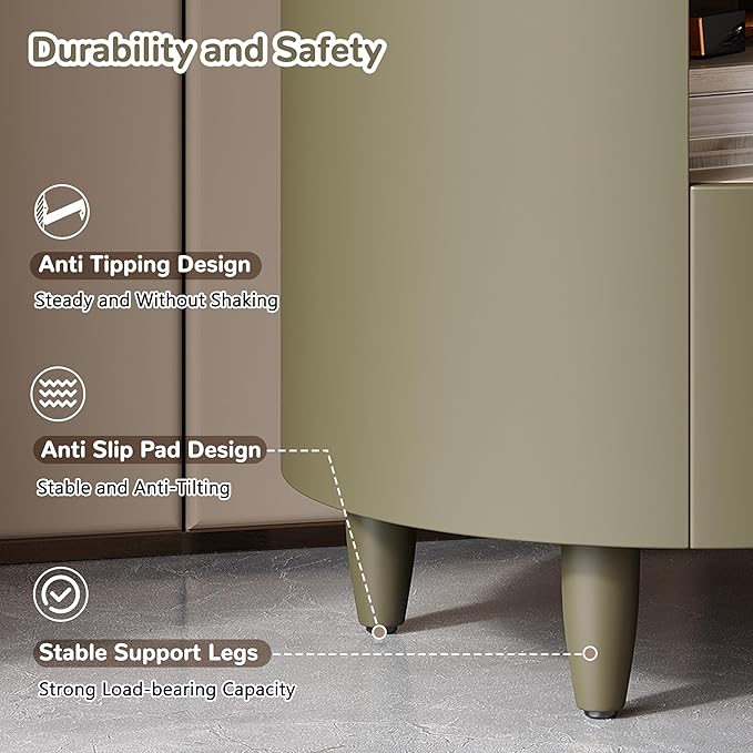 Merax Round Nightstand with Storage Drawer, MDF Contemporary Modern Bedside - Image 5