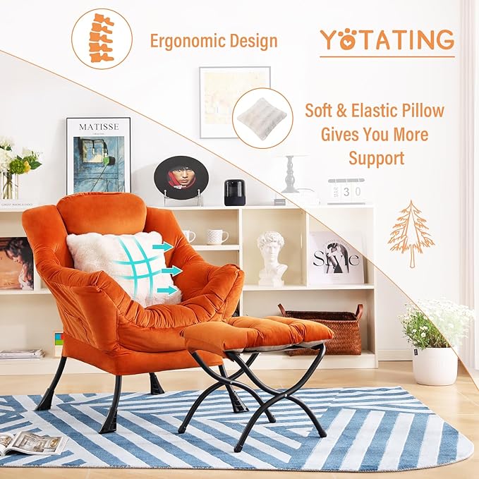 Lazy Chair with Ottoman, Comfy Reading Chair with Footstool & Throw Pillow - Image 8
