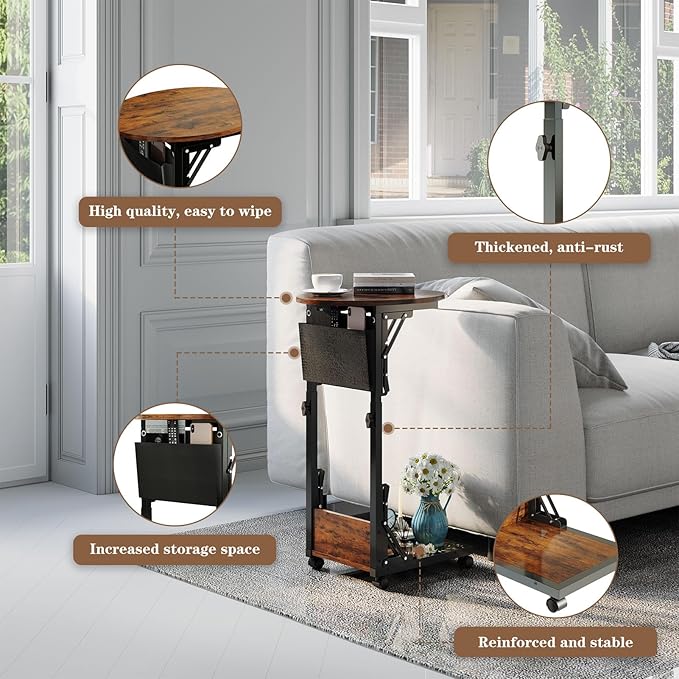 Folding C Shaped End Table, Small Side Table - Image 6