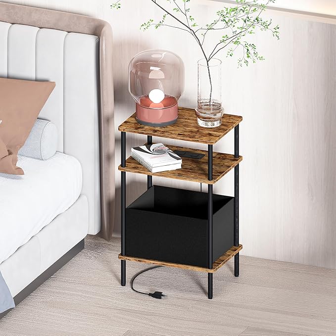 Small Side Table with Charging Station, Slim Nightstand with Outlet, Sofa - Image 2