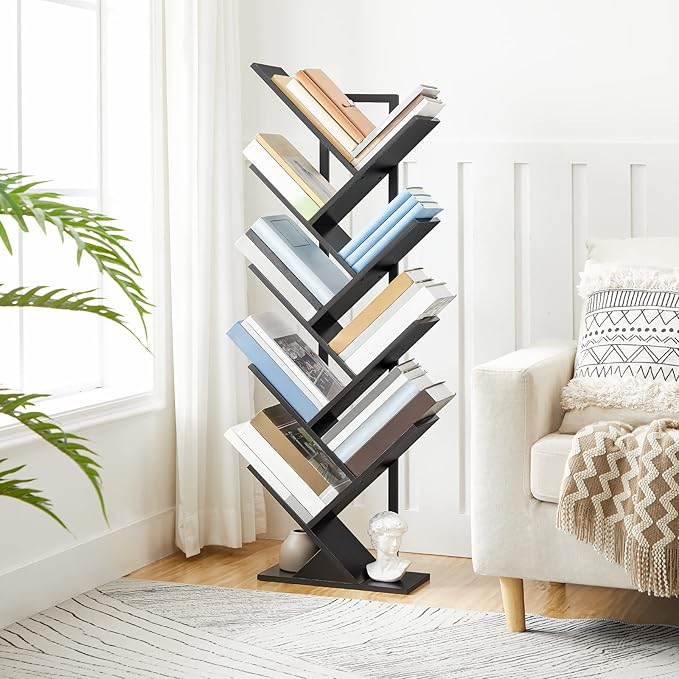HOOBRO Tree Bookshelf, 9-Tier Bookcase Wooden Shelves, Floor Standing Storage - Image 4