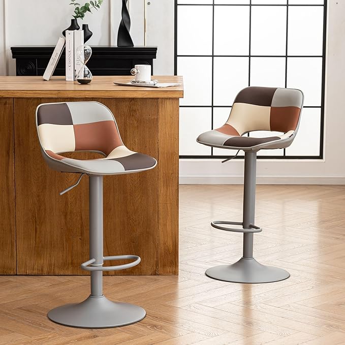 YOUNIKE Bar Stools Set of 2, Boho Colorful Patchwork Faux Leather Barstools - Image 6