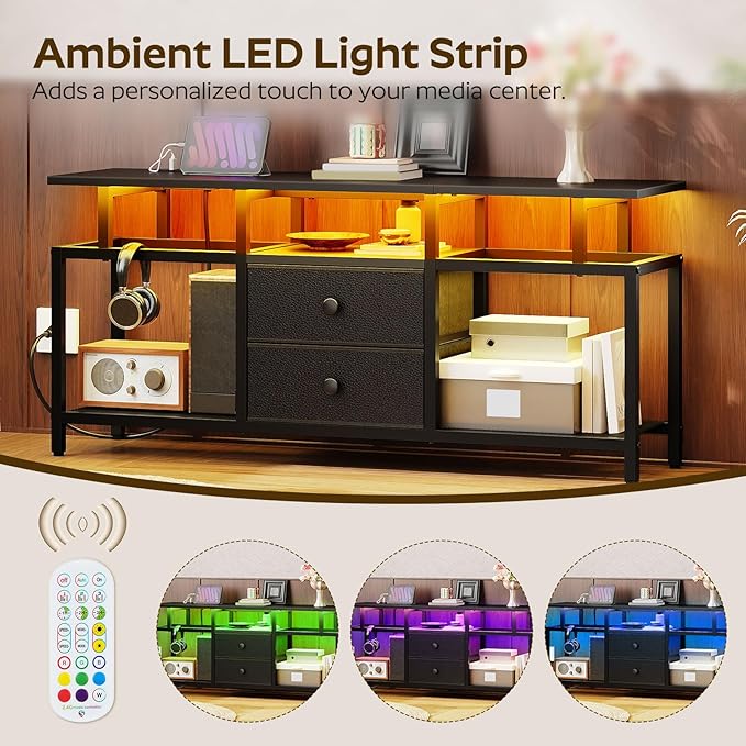 TV Stand with LED Light and Power Outlets, Entertainment Center with Fabric - Image 3