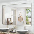 60x36 Silver Bathroom Mirrors for Vanity, Brushed Metal Silver Framed Bathroom by CHARMOR