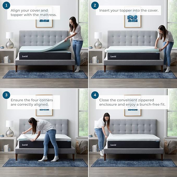 LUCID 4 Inch Lavender Infused Memory Foam Mattress Topper and LUCID Zippered - Image 7