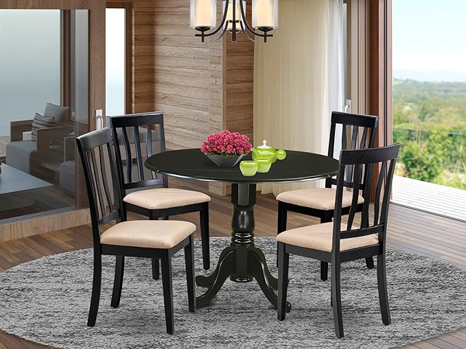 East West Furniture DLAN5-BLK-C 5 Piece Dining Room Table Set Includes a Round - Image 2