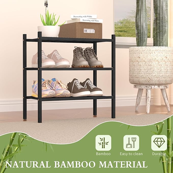 3-Tier Bamboo Small Shoe Rack, Free Standing Wood Shoe Shelf Storage Organizer - Image 5