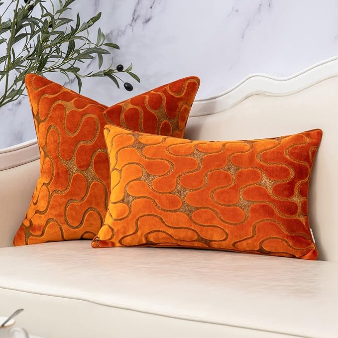 Yangest Orange Throw Pillow Cover Wavy Cushion Cover Modern Zippered - Image 5