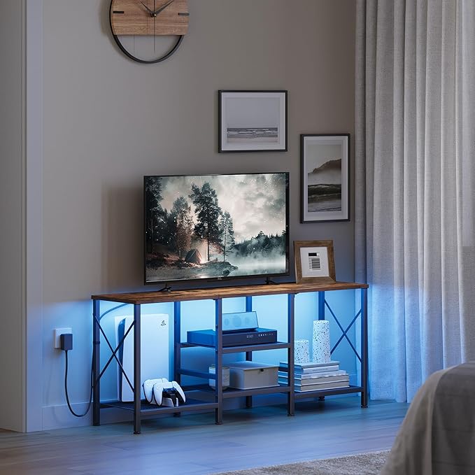 TV Stand with LED Lights for 55 Inch TV, Entertainment Center with 3-Tier Open - Image 8