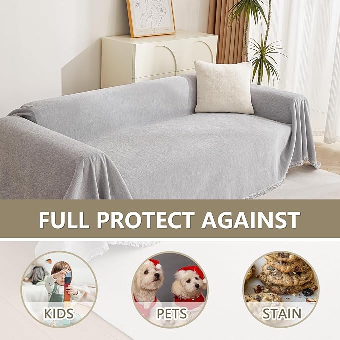 MYSKY HOME Couch Cover for Pets Light Grey Couch Covers for 2 Cushion Couch - Image 4