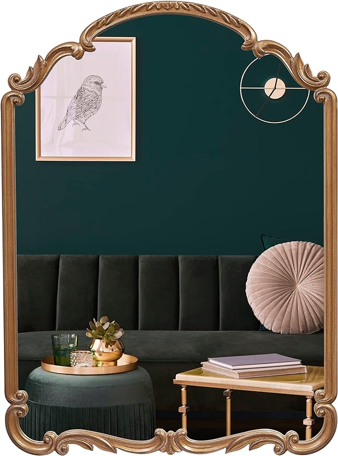 English Estate Carved Arch Wood Wall Mirror, Mirror by WyldeIris