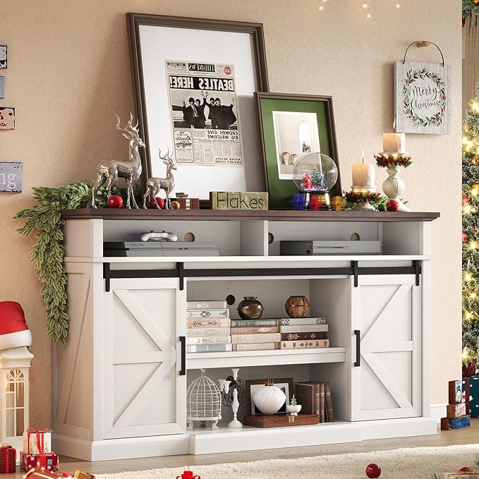 66" Farmhouse TV Stand for 75 Inch TVs, Rustic Media Console Table Storage - Image 7