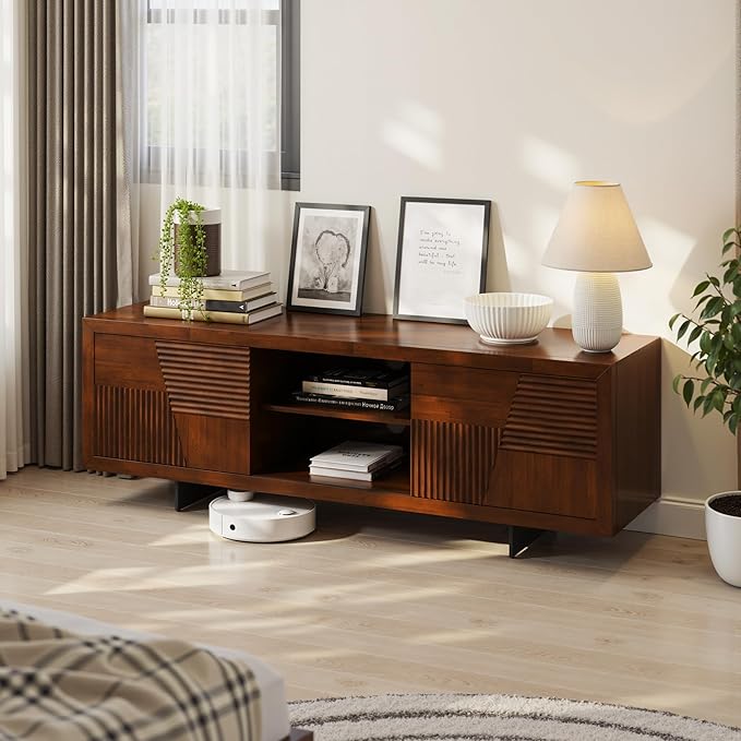 Bme Trapeze TV Stand for Living Room – Wooden Media Console - Image 7