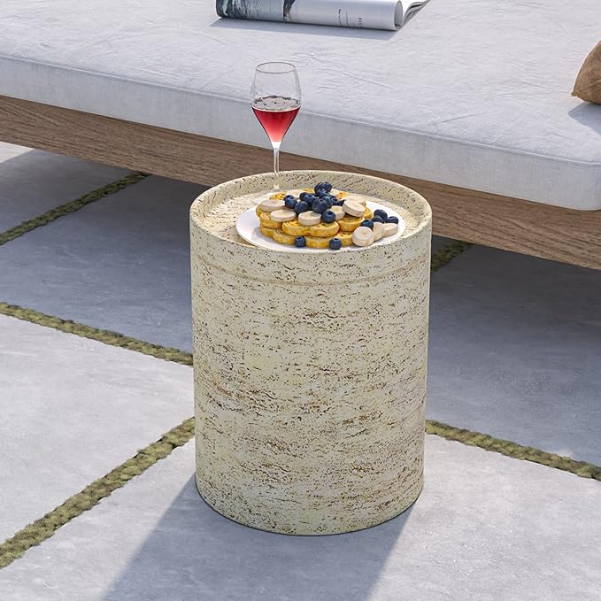 COSIEST Outdoor Side Table, Cylinder Shaped MgO Patio End Table, Lightweight - Image 4