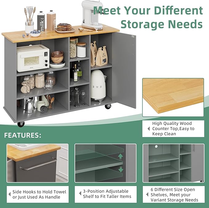 Shintenchi 47”W Kitchen Storage Island Cart - Image 6