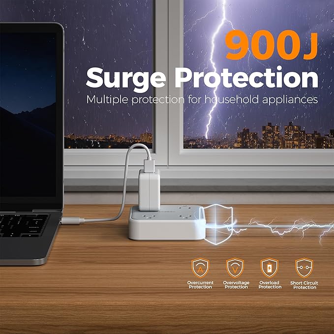 TESSAN Surge Protector Flat Extension Cord 5Ft, Flat Plug Power Strip - Image 2