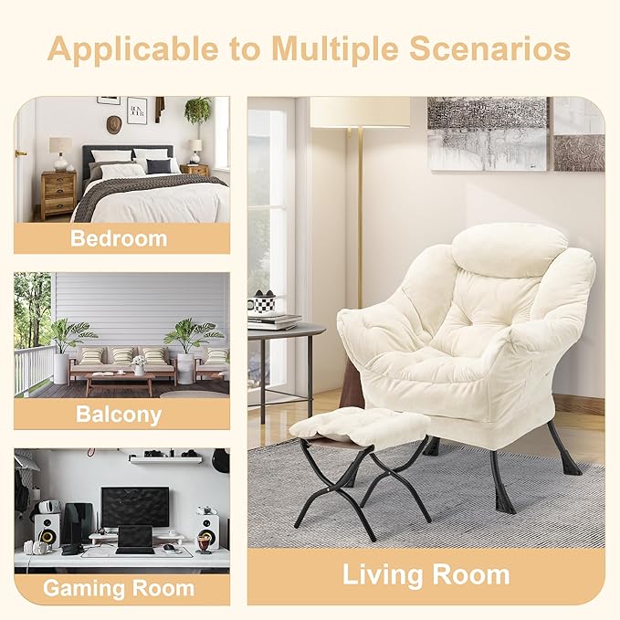 Fabric Lazy Chair with Ottoman, Oversized Upholstered Sofa Chair - Image 8