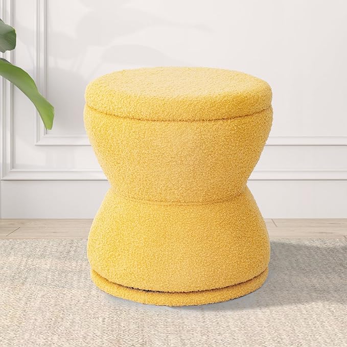 Ottoman with Storage, 360° Swivel Boucle Ottoman Vanity Stool, Upholstered by EAZEHOME