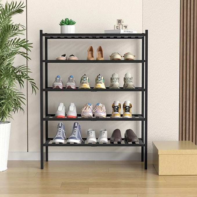 5 Tier Bamboo Shoe Rack for Closet Free Standing Wood Shoe Shelf for Entryway - Image 2