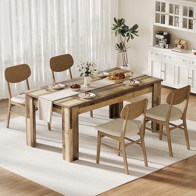 CABIHOME Dining Table for 4-6, Farmhouse Large Kitchen Dining Table, - Image 8