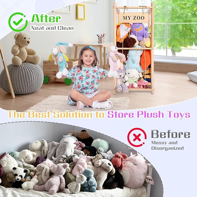 Stuffed Animal Storage Zoo, Wooden Stuffed Animal Organizer - Image 4