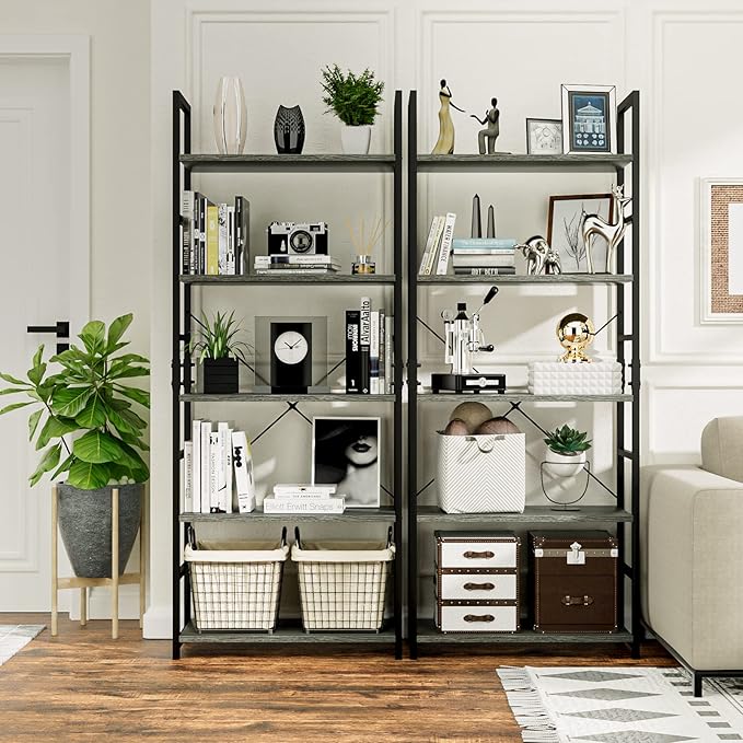 NUMENN 5 Tier Bookshelf, Tall Bookcase Shelf Storage Organizer, Modern Book - Image 2
