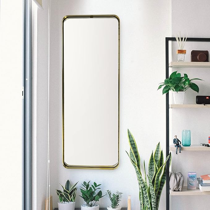 Gold Rectangular Mirror 48 inch Tall | Wall Mounted or Free Standing Floor - Image 2