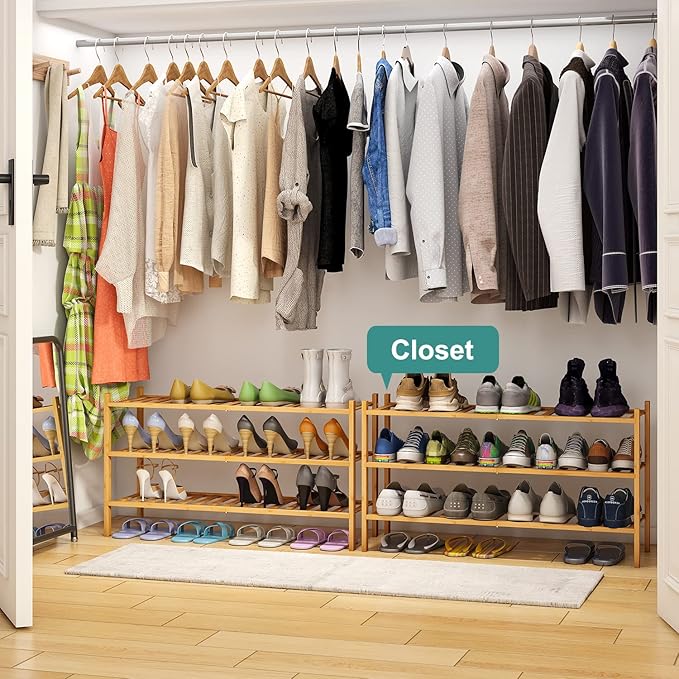 3-Tier Long Shoe Rack, Bamboo Wood Shoe Rack - Image 2