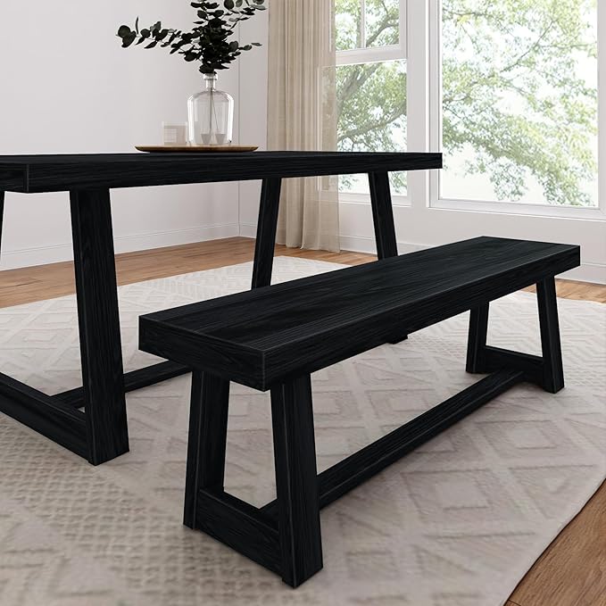 Plank+Beam 60 Inch Farmhouse Dining Bench, Solid Wood Entryway Bench, Wooden by PlankBeam