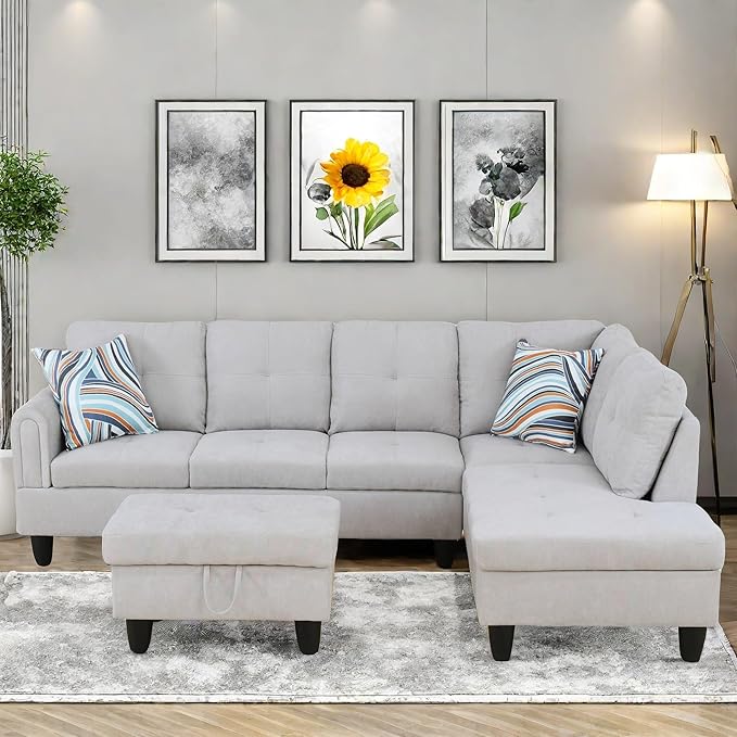 Convertible Sectional Couch, Large L Shaped Couch by ChicFurnit