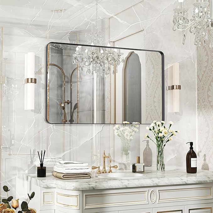 40×24 Black Bathroom Mirror, Rectangular Bathroom Vanity Mirror by FunMemories