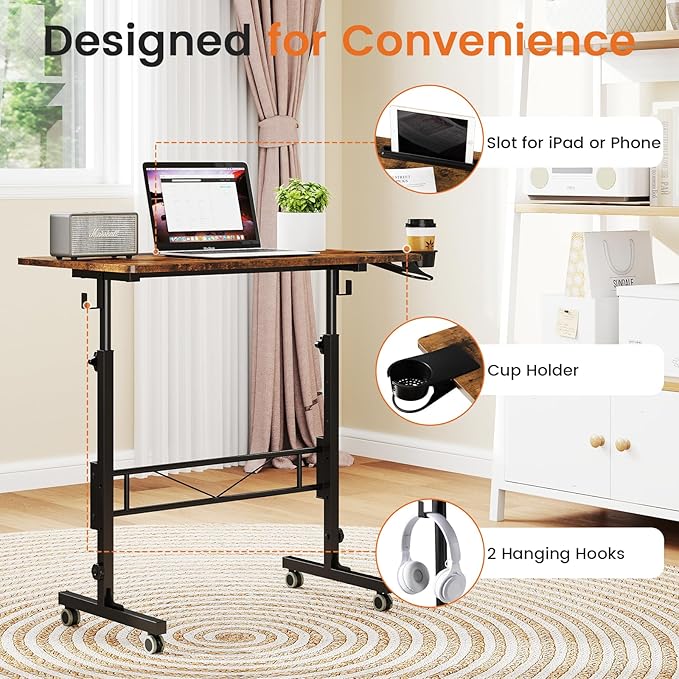 Hadulcet Small Standing Desk Adjustable Height, Rolling Desk - Image 7