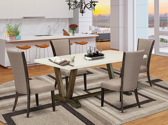 East West Furniture V727VE703-5 5 Piece Dining Room Table Set Includes a - Image 2