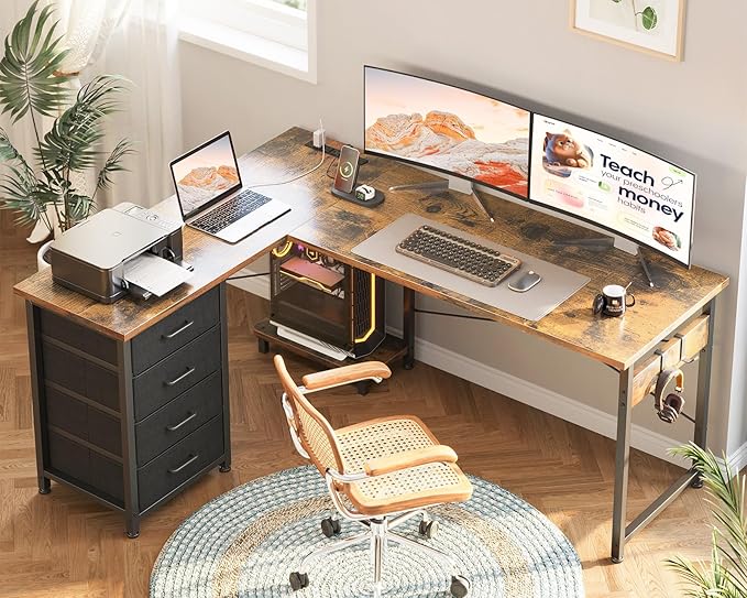 AODK L Shaped Desk with 4 Tier Drawers, L Shaped Computer Desk with USB - Image 8