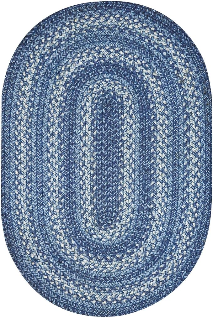Homespice 27x45” Blue Oval Braided Rug. Denim Blue and White Jute Oval Rug. - Image 8