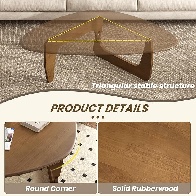 Mid Century Modern Coffee Table, Solid Wood Triangle Coffee Table - Image 4