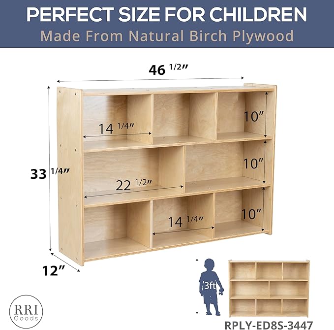 Birch Cubby Storage Organizer Bookcase, 3-Tier Open Shelves, 8-Cube Storage - Image 2
