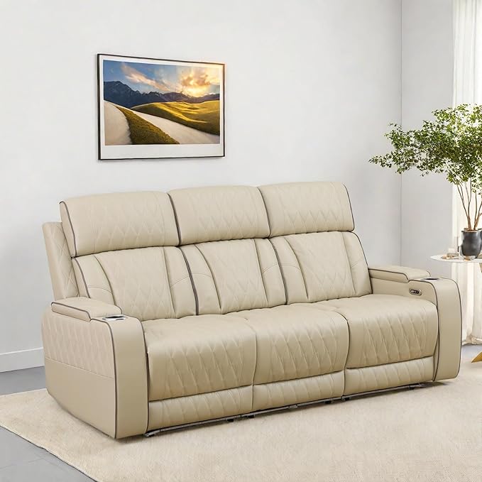 Leather Recliner Sofa Couch, 3-Seater Home Theater Seating Reclining Sofa by FONTOI