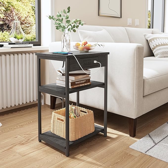 TUTOTAK End Table with Charging Station, Nightstand, 3-Tier Couch Side Table - Image 3