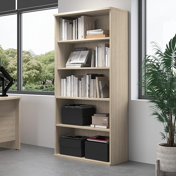 Bush Business Furniture Studio C Tall 5 Shelf Bookcase in Natural Elm, Large - Image 2