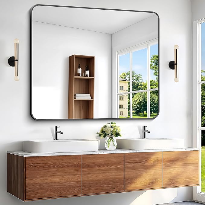 BONEWEI Black Bathroom Mirror, 40x48 inch Wall Mirror by BONEWEI