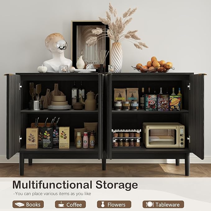 Fluted Cabinet with Storage, Small Buffet Cabinet Sideborad with Door, Kitchen - Image 4