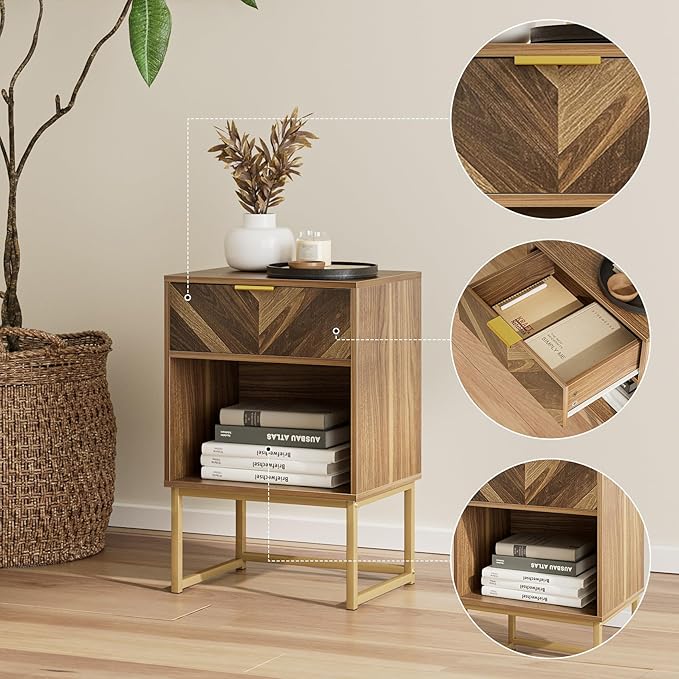 Masupu Nightstand, Modern Night Stand Boho Farmhouse Wood Bedside Table - Image 3
