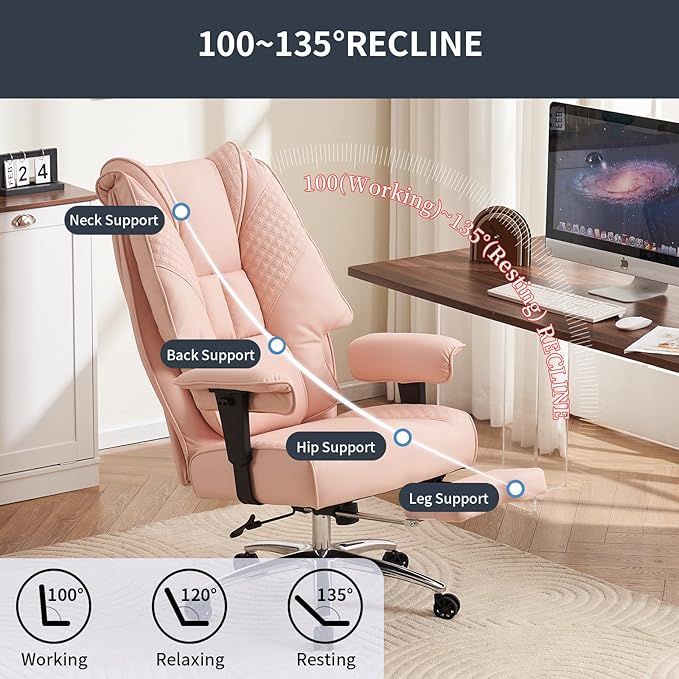 Big and Tall Office Chair 400lbs Wide Seat, Leather High Back Executive Office - Image 5
