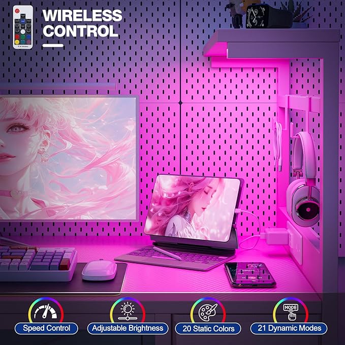 Gaming Desk 47 Inch with Power Outlet and LED Light, Computer Desk with - Image 6