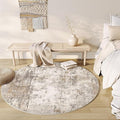 8x8 Washable Round Rug Brown Grey Neutral Abstract Living Room Bedroom Large by WondRg