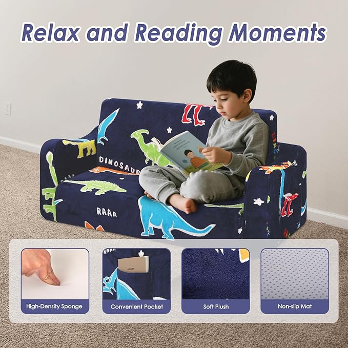 Kids Couch Extra Large, Glow in The Dark 2-in-1 Folding Kids Sofa Bed - Image 6