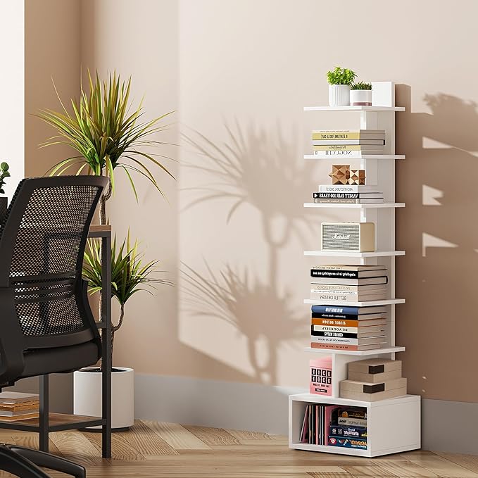 TUTOTAK Narrow Bookshelf, Vertical 8-Tier Bookcase, Spine Book Shelf - Image 3
