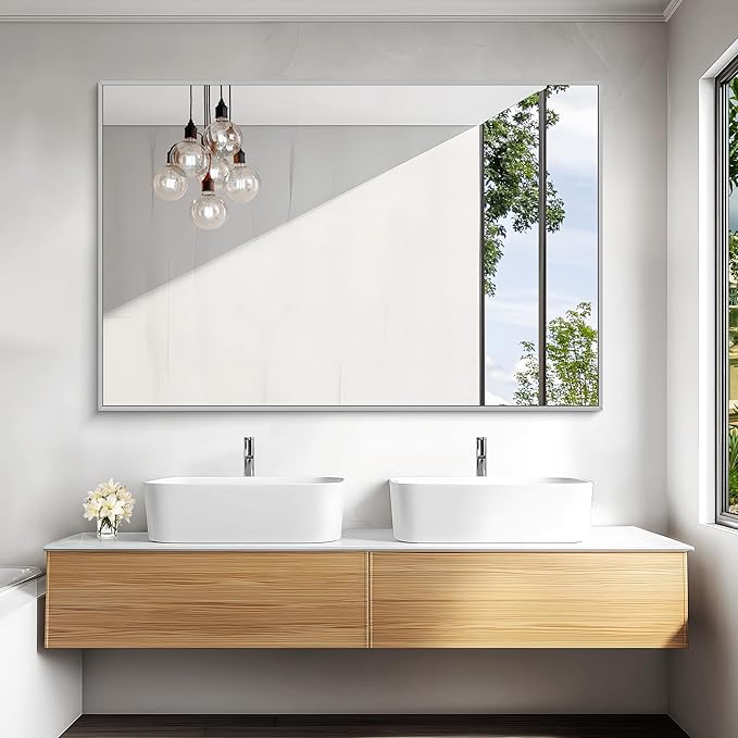 KOCUUY Large Silver Bathroom Mirror, 55x36 inch Rectangular Mirror - Image 2